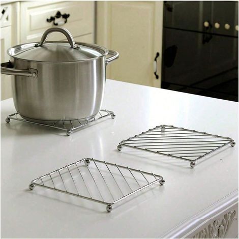 1 pièce : Pat insulation thermique en acier inoxydable à 4 pieds, dessous-de-plat résistant à la chaleur anti-brûlure pour table de cuisine (1/4)