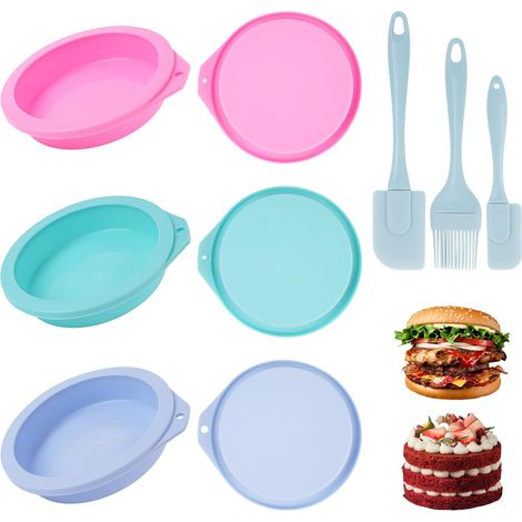 Lot de 6 poêles à œufs pour Airfryer, diamètre : 10 cm, moule rond en silicone, moule à œufs pour petit-déjeuner, sandwichs, cupcakes (rose, bleu, vert),Parent,- (1/5)