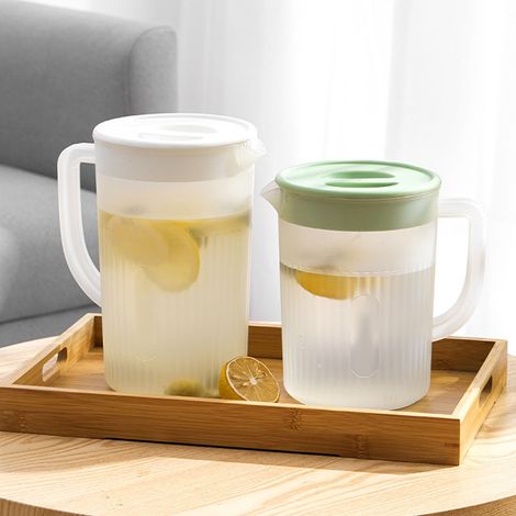 Pichet réfrigéré/à eau froide de style japonais, grande capacité, résistant aux hautes températures, pour conserver l'eau des boissons estivales, pichet à infusion à froid, vert clair luxueux. (1/5)