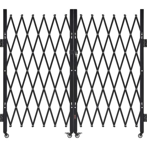 Barrière de Sécurité Extensible de 320 x 160,5 cm, Double Portail Ciseau, Verrouillable et Rétractable, en Acier Solide, avec Roues Pivotants à 360°, pour Entrée, Garage, Entrepôt et Piscine (1/5)