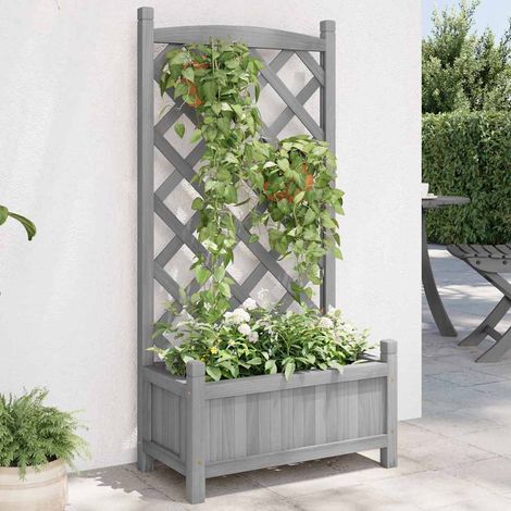 vidaXL Jardinera con enrejado gris 55x29,5x110 cm madera maciza de abeto (1/5)