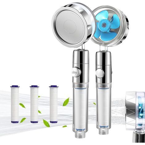 360° Water-Saving Filter Shower Head - Rotating - With Shut-Off Function - Anti-Limescale - Protects Skin and Hair - Blue (1/5)