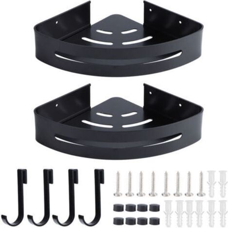 Étagère murale d'angle en aluminium noir – 2 niveaux, design compact pour salle de bain et intérieur, facile à installer (1/4)