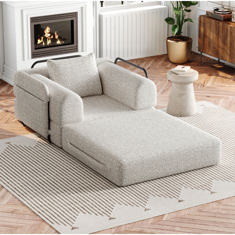 1-Sitzer-Schlafsofa aus Chenille mit Armlehnenfach, Khaki HAVRYA (1/5)