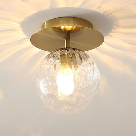 Plafonnier Semi-encastré à Boule de Verre Minimaliste Moderne Plafonnier Rond doré Appareil d'éclairage Lustre abat-jour lampe de Plafond pour couloirs balcons Foyer Salon chambre à coucher (Or) (1/5)