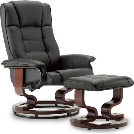 MCombo Relaxsessel mit Hocker, 360°drehbarer Fernsehsessel mit Liegefunktion, bis 120 Kg belastbarer TV-Sessel, moderner Ruhesessel für Wohnzimmer, Kunstleder, 9019 (Schwarz-Kunstleder) (1/5)