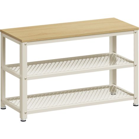 Banc à chaussures, Étagère de rangement à 2 niveaux, Organisateur, à chaussures, 73 x 30 x 45 cm, pour entrée, salon, cadre en acier, style industriel, Beige Chêne et Blanc (1/5)