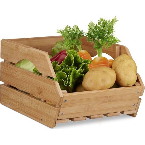 1 Caisse empilable en bambou, Poignée latérale, Résistant à l'humidité, Rangement cuisine cave (1/5)