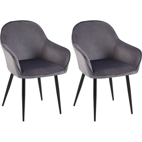 Set de 2 chaises de salle à manger dossier arrondis avec accoudoirs en velours gris foncé 100001528 (1/5)