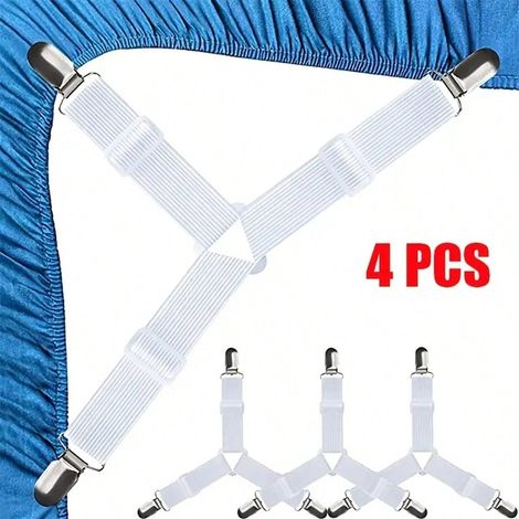 Sangles de fixation de draps ajustables et élastiques, lot de 4 pièces, pour draps anti-rides (1/4)
