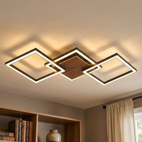 Deckenlampe Holzoptik Deckenleuchte Wohnzimmerlampe LED Designleuchte braun schwarz, 24W 1400lm warmweiß, LxH 63x5,7 cm (1/5)