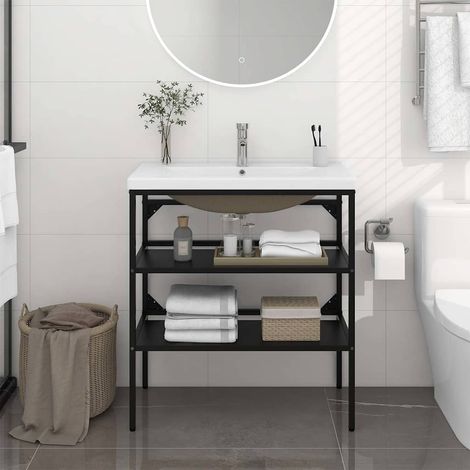 vidaXL Bathroom Washbasin Frame with Built-in Basin Black Iron (1/5)