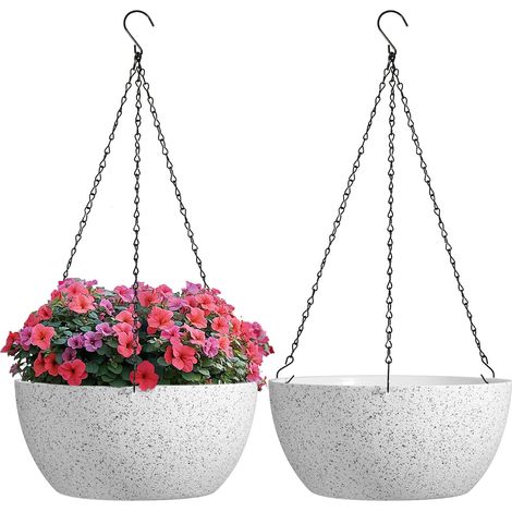 Lot De 2 Pots Fleurs Suspendus, 30 Cm, Plastique PP, Chaîne Amovible, Intérieur Extérieur (1/5)