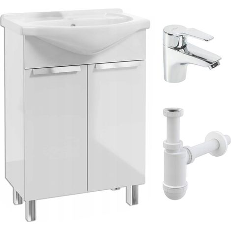 Badezimmerschrank - 60 cm - Weiß - Elegant und funktional - mit Keramikwaschbecken (1/5)
