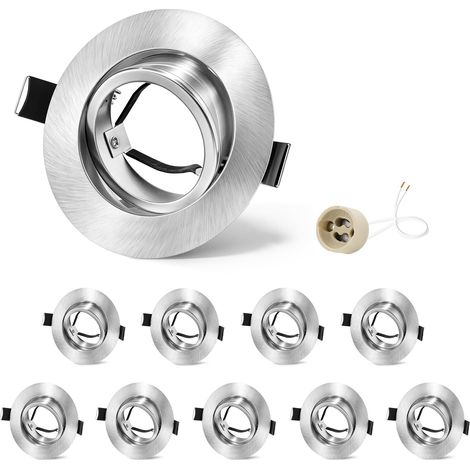 10x Spots Encastrables GU10 Cadre Nickel, Orientable 45°, Cadre Métal Ø84mm Plat, Découpe 68-75mm, Douille Céramique GU10 230V, Spot Rond Sans Ampoule (1/5)