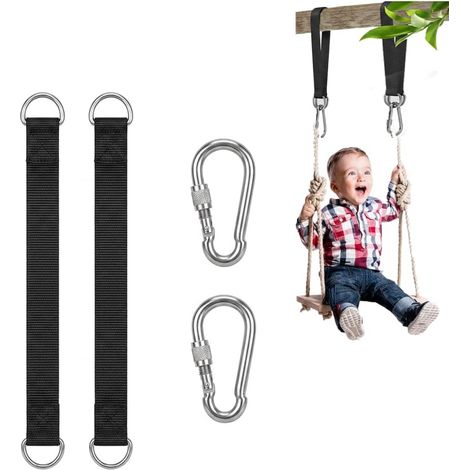 Ceinture de Hamac,avec Mousquetons et Anneaux en D, Kit de Sangles de Suspension d'arbre à Corde Pivotante Robuste, Sangles de Suspension pour Hamac et Balançoire,pour Camping Balancoire de Jardin (1/5)