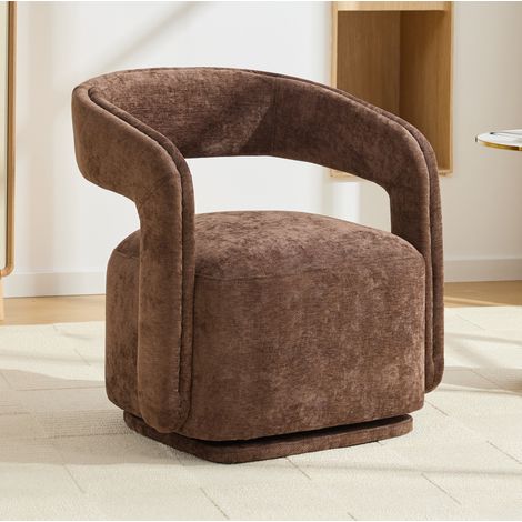 Fauteuil pivotant 70x65.5x74 cm marron en chenille avec rotation 360° et dossier ergonomique (1/4)