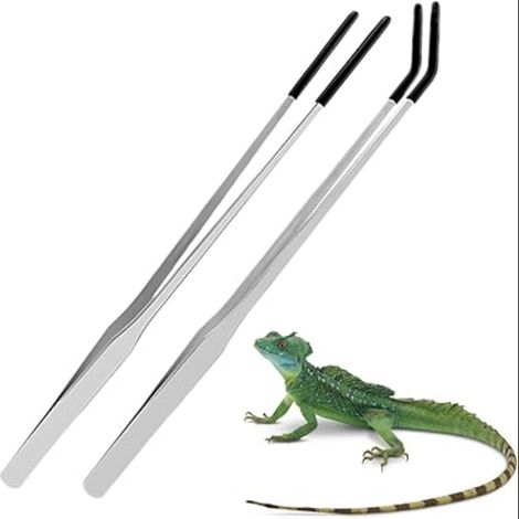 pinces d'alimentation en acier inoxydable avec pointe en caoutchouc,droites et incurvées,outil pour terrarium et reptile,pince aquarium,27 cm (1/5)