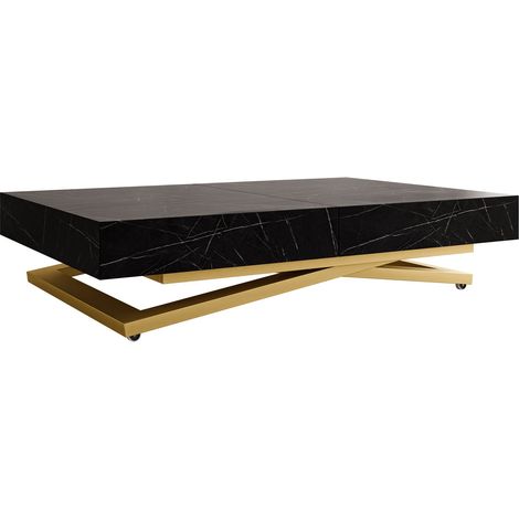 Mesa de centro convertible Oswego 173, Mármol negro, 27x80x120cm, Diámetro: 0, Aglomerado laminado, Angular