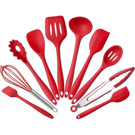 Ensemble de 10 ustensiles de cuisine en silicone antiadhésifs, compatibles lave-vaisselle, adaptés à la cuisson et à la pâtisserie (1/5)