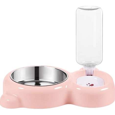 Ensemble 2 gamelles, distributeur eau automatique, bol acier inoxydable, bouteille amovible, pour chien chat (1/5)