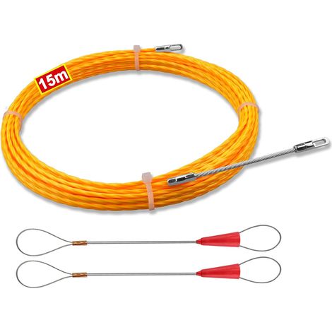 Aiguille Electricien 15 m - Tire Fils Electrique,Tire Fil Pour Cable Electricien, Tire Fils Rétractable avec Aide à l'extraction et 2Ressorts de Guidage(15m 3,0 mm) (1/5)