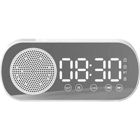 Réveil avec haut-parleur Bluetooth, réveil miroir numérique intelligent multifonctionnel, idéal pour la maison, l'école et le bureau. Version anglaise Z7, blanc. (1/4)