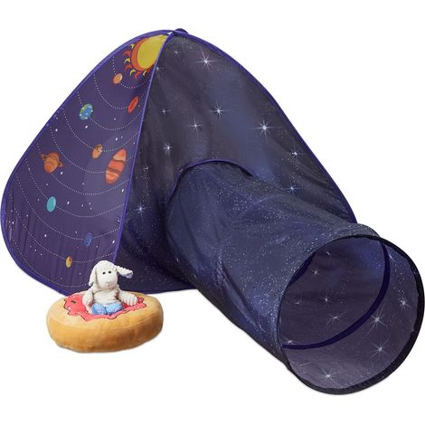 Relaxdays Pop Up Spielzelt Weltraum, mit Spieltunnel, Kinderzelt drinnen & draußen, Krabbelzelt, HBT 90x170x100 cm, bunt