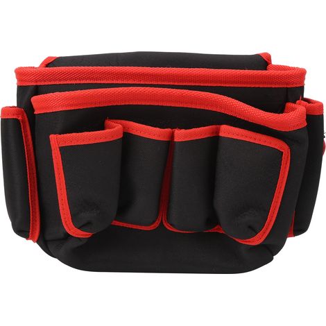 Sac banane multifonctionnel pour outils de réparation, pochette de ceinture multipoches pour l'extérieur, organisateur d'outils (bordure rouge) (1/5)