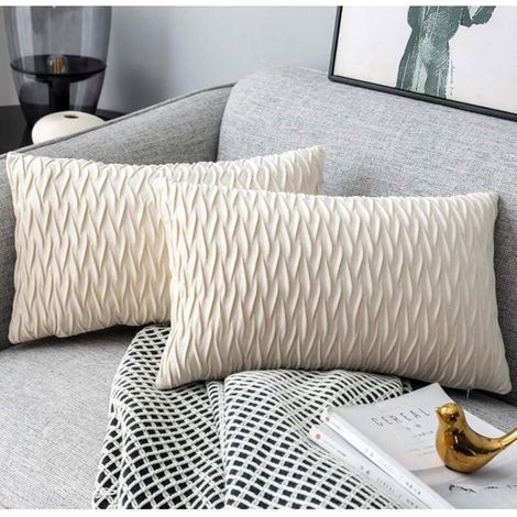 Filiyano-Housse de coussin en velours 30x50cm pour canapé de salon, lot de 2 housses carrées à motif simple, décoration de chambre, blanc Odipie (1/4)
