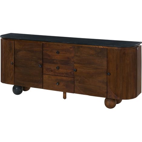 Sideboard Mango 200x40x80 dunkelbraun lackiert / Marmor schwarz FLORENZ 222