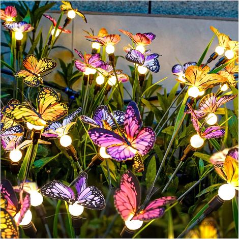 Lampes solaires de jardin : Lampe papillon oscillante, éclairage solaire d'extérieur, décoration de terrasse, fil de fer (lot de 2) (1/5)