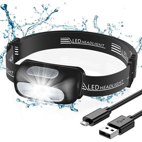Wiederaufladbare LED-Stirnlampe, 200 Lumen – 5 Leuchtmodi – wasserdicht (IPX4) – Leuchtweite bis zu 100 m – Verstellbarer Tragekomfort für Camping und Radfahren