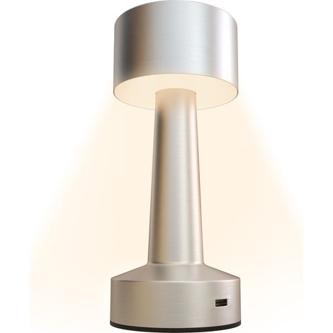 HOMCOM LED Cordless Table Lamp with Battery Operated for Bedroom, Silver (1/5)