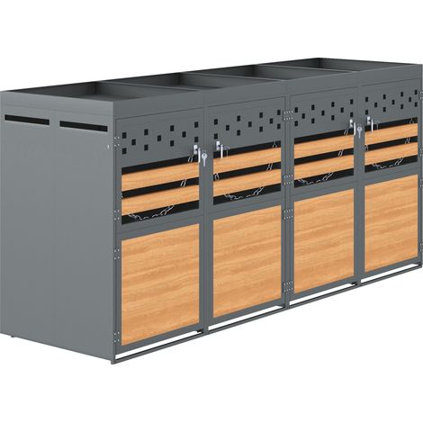 Armario para cubos de basura 4 plazas con techo plantable 120-240 L antracita metal (1/5)