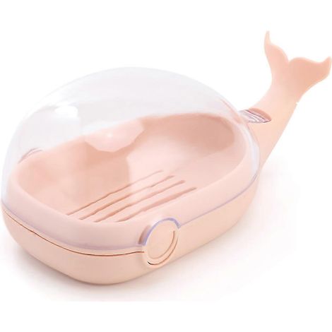 Doppelstöckige, walförmige Seifenaufbewahrungsbox, wasserdicht, mit Klappdeckel, für das Badezimmer, wasserabweisendes Material, niedliches und tragbares Design. (1/5)
