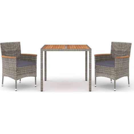 Maison Exclusive - Set da Pranzo da Giardino 3 pz con Cuscini in Polyrattan Grigio (1/5)