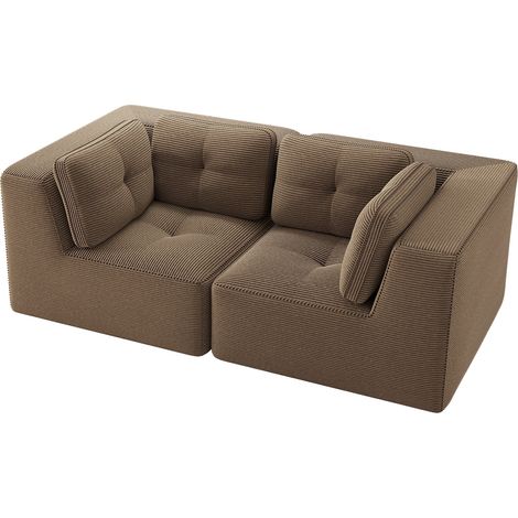 Canapé d'angle modulaire en velours côtelé brun, confortable, sans armature rigide (1/5)