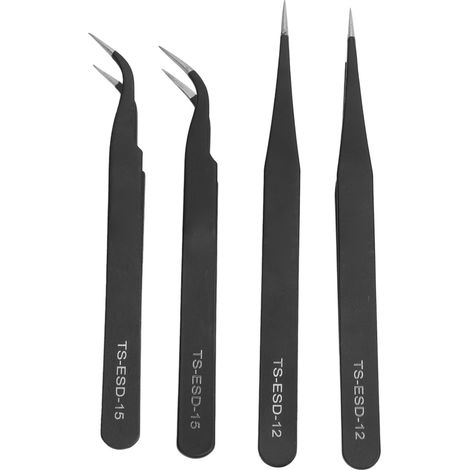 Ensemble de 4 pinces de précision en acier inoxydable : pinces biseautées, pinces droites, pinces courbes et outils de couture.-AquaForge (1/5)