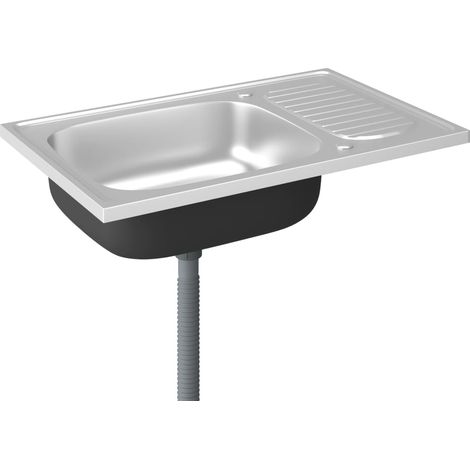 Evier de cuisine et egouttoir evier encastré lavabo de cuisine maison intérieur argenté 80 x 50 cm acier inoxydable (1/5)