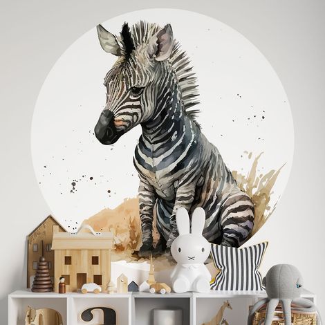 Sticker mural rond / cercle Enfants - Zèbre - Diamètre 30 cm - Adhésif MAT (1/2)