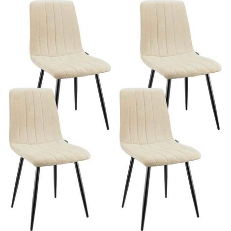WAFTING Lot de 4 chaises de Salle à Manger rembourrées avec Dossier Haut et Design en Lin,Beige (1/5)