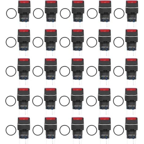 Interrupteurs À Poussoir Carrés Autobloquants Avec Éclairage 16mm 24V 5A Rouge Lot De 25 Pièces