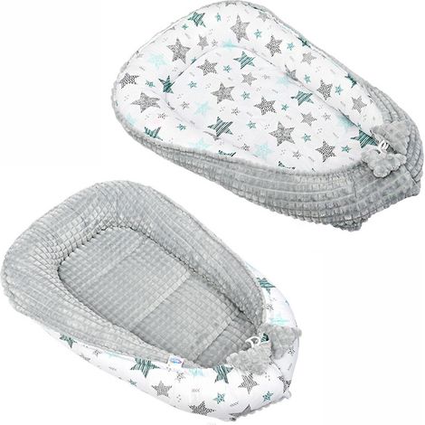 Manta tipo capullo para bebé, de doble cara, de tejido minky (gris ceniza + estrellas menta) (1/3)
