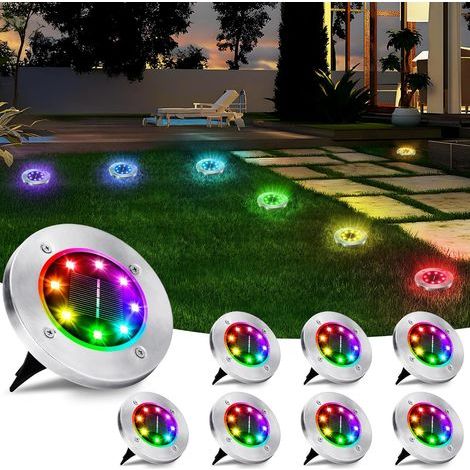 Luces solares para exteriores, 8 LED, impermeables, para jardines, caminos, césped y patios (color RGB, juego de 8) (1/5)