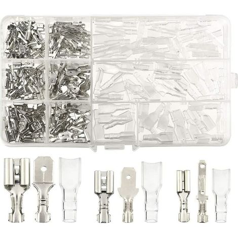 270 Pcs Electrical Lugs, T-Connector Wire Connectors, Male Female Spade Wire Connectors Crimp Terminal Block with Insulating Sleeve 2.8 mm 4.8 mm 6.3 mm (1/5)
