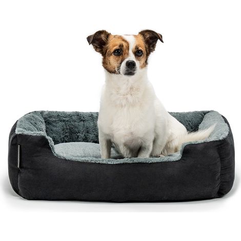 lionto Hundebett, weiches Kuschelbett mit herausnehmbarem Wendekissen & Anti-Rutsch-Boden, 60x48 cm, schwarz/grau