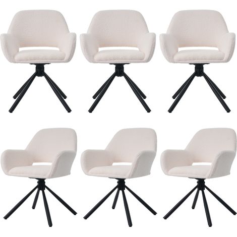 Silla de comedor giratoria 6 uds. de tejido Sherpa blanco con reposabrazos, estilo moderno (1/5)