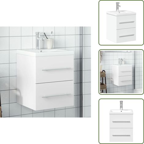 The Living Store Waschbeckenunterschrank mit Einbaubecken Weiß - Waschbeckenunterschrank
