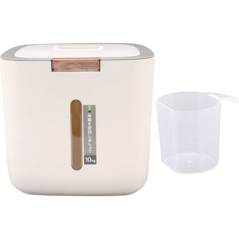 Récipient de stockage de riz 10 kg, capacité 22 lb, en PP alimentaire épais, sceau hermétique pour grains, avec gobelet doseur et couvercle, gris clair (1/5)